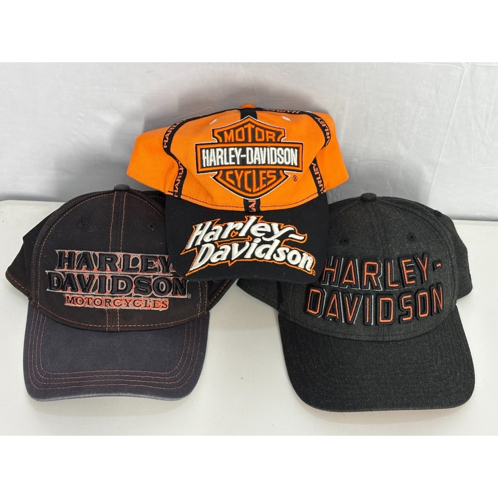 Harley-Davidson New Era 9Forty‎ Baseball Hats Mens Orange Black Gray Lot of 3